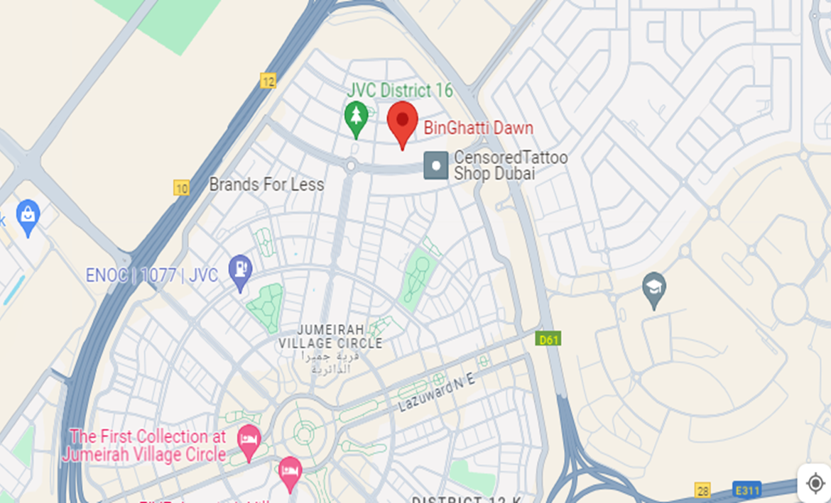 Map of Binghatti Dawn , best real estate developer in Dubai