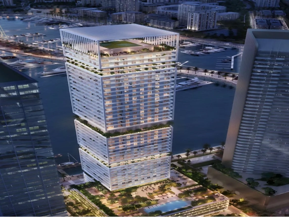 Saria Tower at Maritime City by Omniyat Propertiesبرج ساريا في ماريتايم سيتي من شركة أمنيات العقاريةnight view