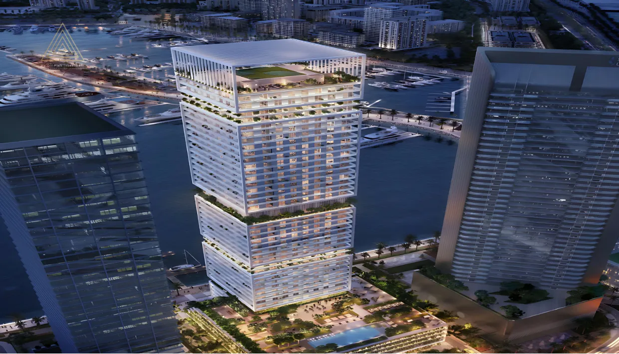 Saria Tower at Maritime City by Omniyat Propertiesبرج ساريا في ماريتايم سيتي من شركة أمنيات العقاريةnight view