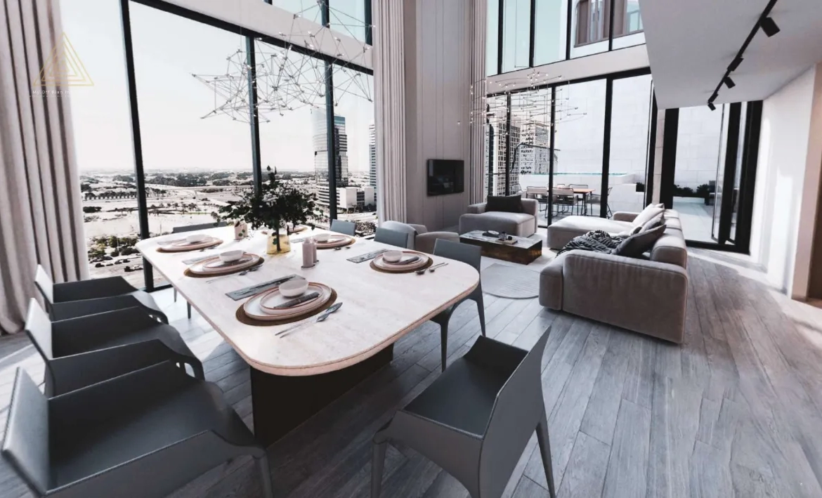 Gharbi 2 Residences at JVC by Rabdan Real Estate Developmentمساكن غربي 2 في قرية جميرا الدائرية من ربدان للتطوير العقاري.dinning