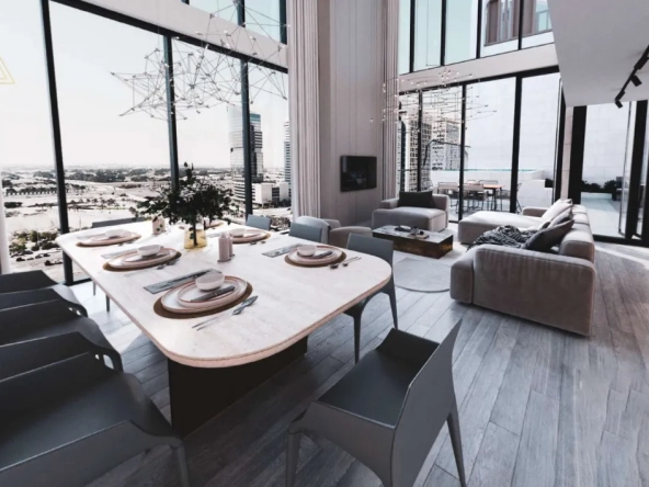 Gharbi 2 Residences at JVC by Rabdan Real Estate Developmentمساكن غربي 2 في قرية جميرا الدائرية من ربدان للتطوير العقاري.dinning
