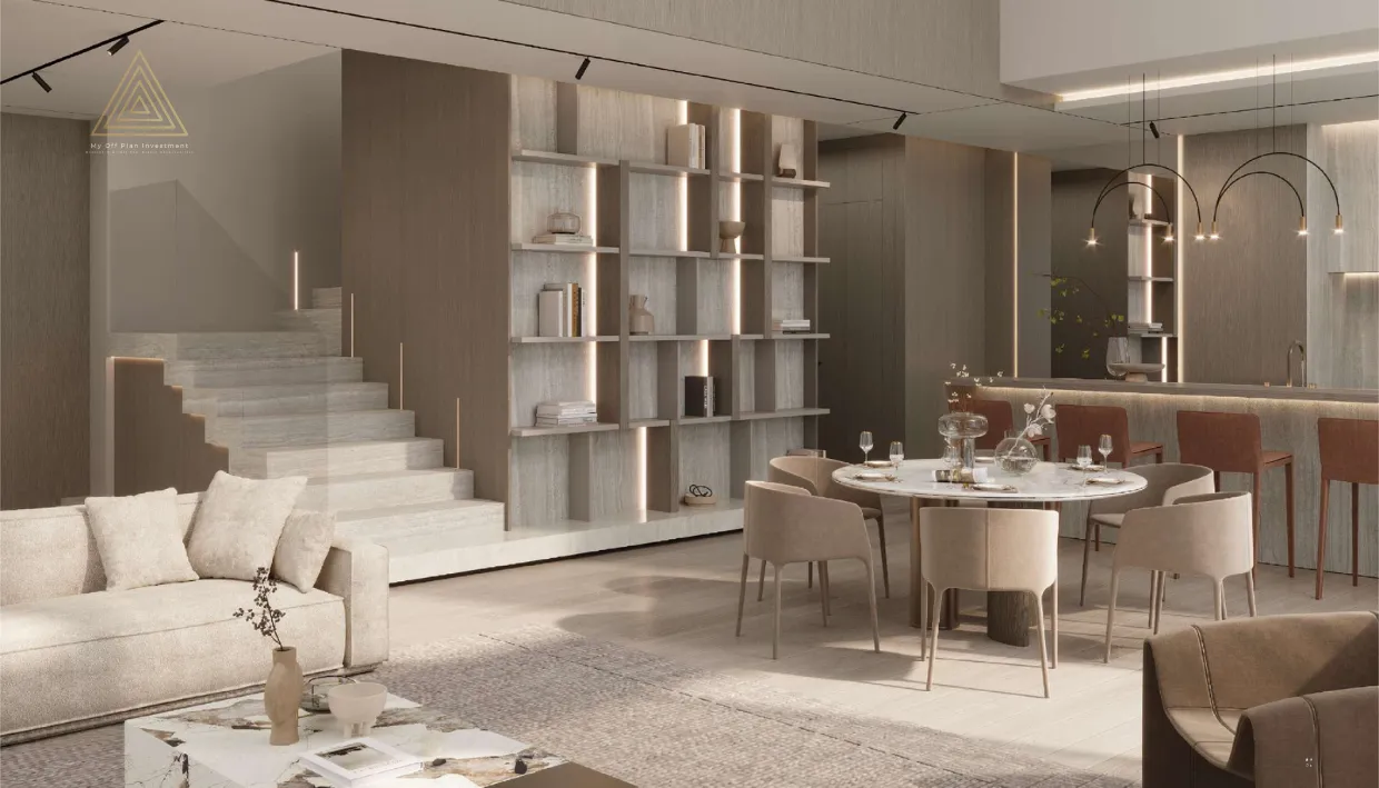Gharbi 2 Residences at JVC by Rabdan Real Estate Developmentمساكن غربي 2 في قرية جميرا الدائرية من ربدان للتطوير العقاري.dinning in living