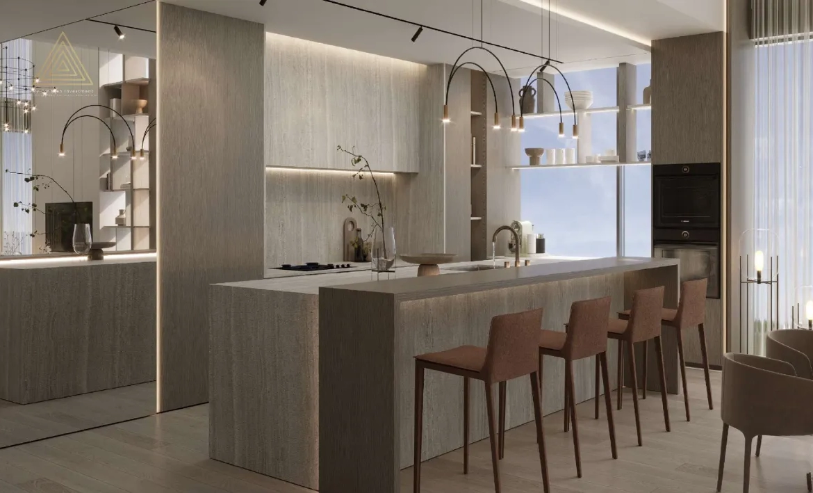 Gharbi 2 Residences at JVC by Rabdan Real Estate Developmentمساكن غربي 2 في قرية جميرا الدائرية من ربدان للتطوير العقاري.dinning with kitchen