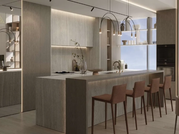 Gharbi 2 Residences at JVC by Rabdan Real Estate Developmentمساكن غربي 2 في قرية جميرا الدائرية من ربدان للتطوير العقاري.dinning with kitchen