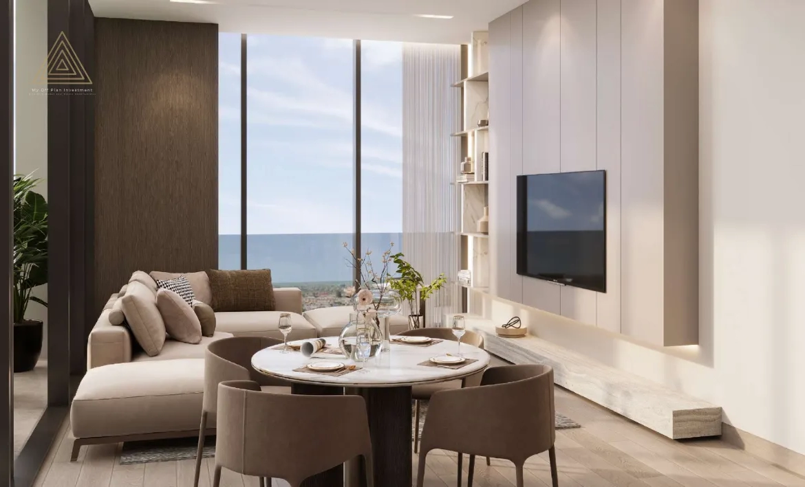 Gharbi 2 Residences at JVC by Rabdan Real Estate Developmentمساكن غربي 2 في قرية جميرا الدائرية من ربدان للتطوير العقاري.living area