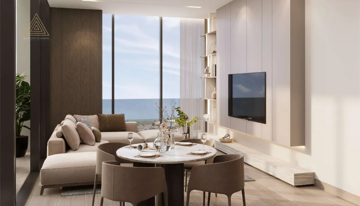 Gharbi 2 Residences at JVC by Rabdan Real Estate Developmentمساكن غربي 2 في قرية جميرا الدائرية من ربدان للتطوير العقاري.living area