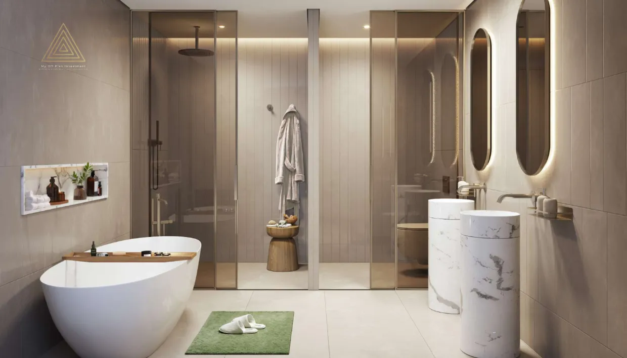 Mamsha Gardens at Saadiyat Island, Abu Dhabi by Aldarالممشى جاردنز في جزيرة السعديات، أبوظبي من الدارbathroom