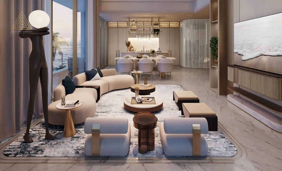 Sunset Bay at Dubai Islands by Imtiaz Developmentsسانسيت باي في جزر دبي من شركة امتياز للتطوير العقاري.tv lounge