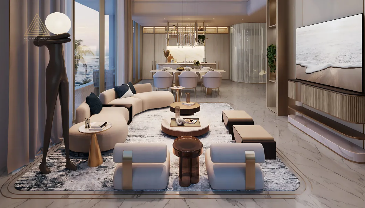 Sunset Bay at Dubai Islands by Imtiaz Developmentsسانسيت باي في جزر دبي من شركة امتياز للتطوير العقاري.tv lounge