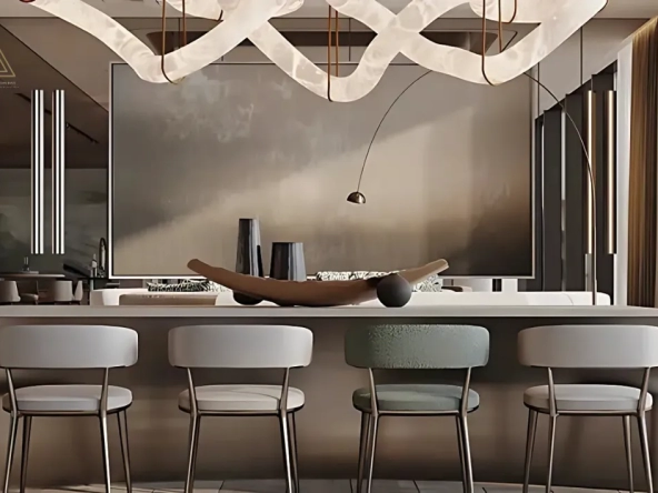 The Alba Residences Dorchester Collection at Palm Jumeirah by Omniyatمجموعة ألبا ريزيدنسز دورشيستر في نخلة جميرا من أمنياتdinning with kitchen