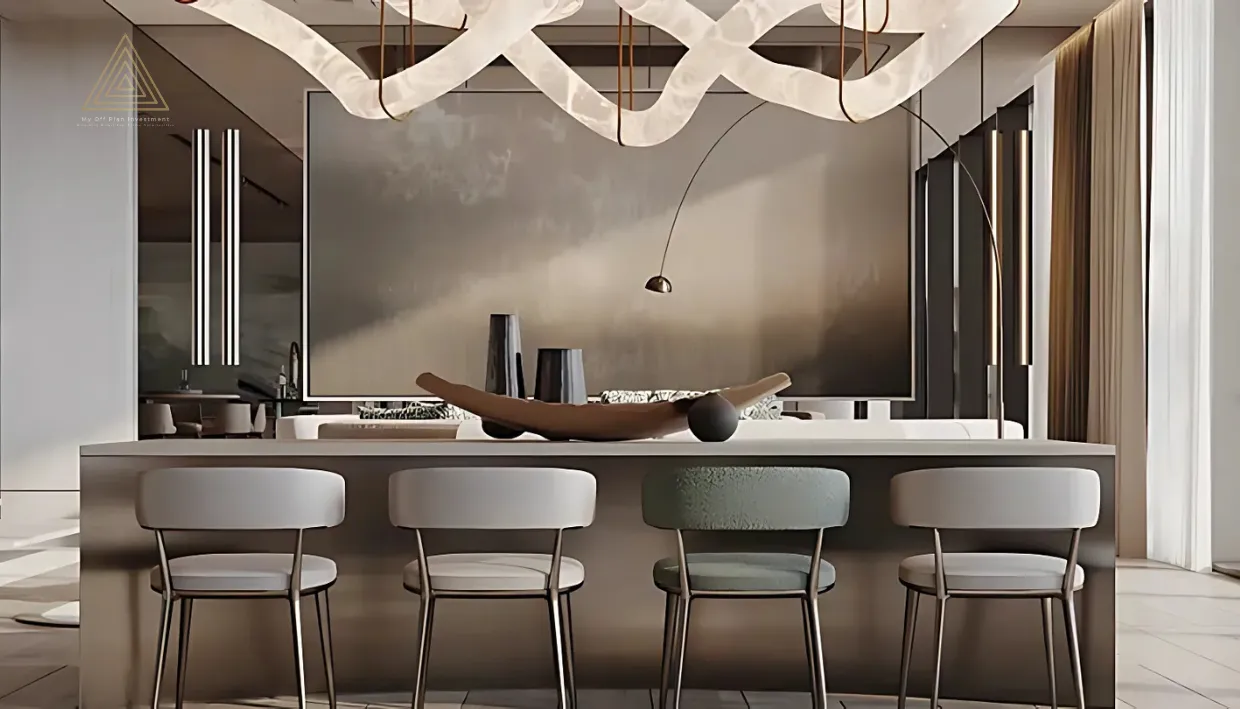 The Alba Residences Dorchester Collection at Palm Jumeirah by Omniyatمجموعة ألبا ريزيدنسز دورشيستر في نخلة جميرا من أمنياتdinning with kitchen