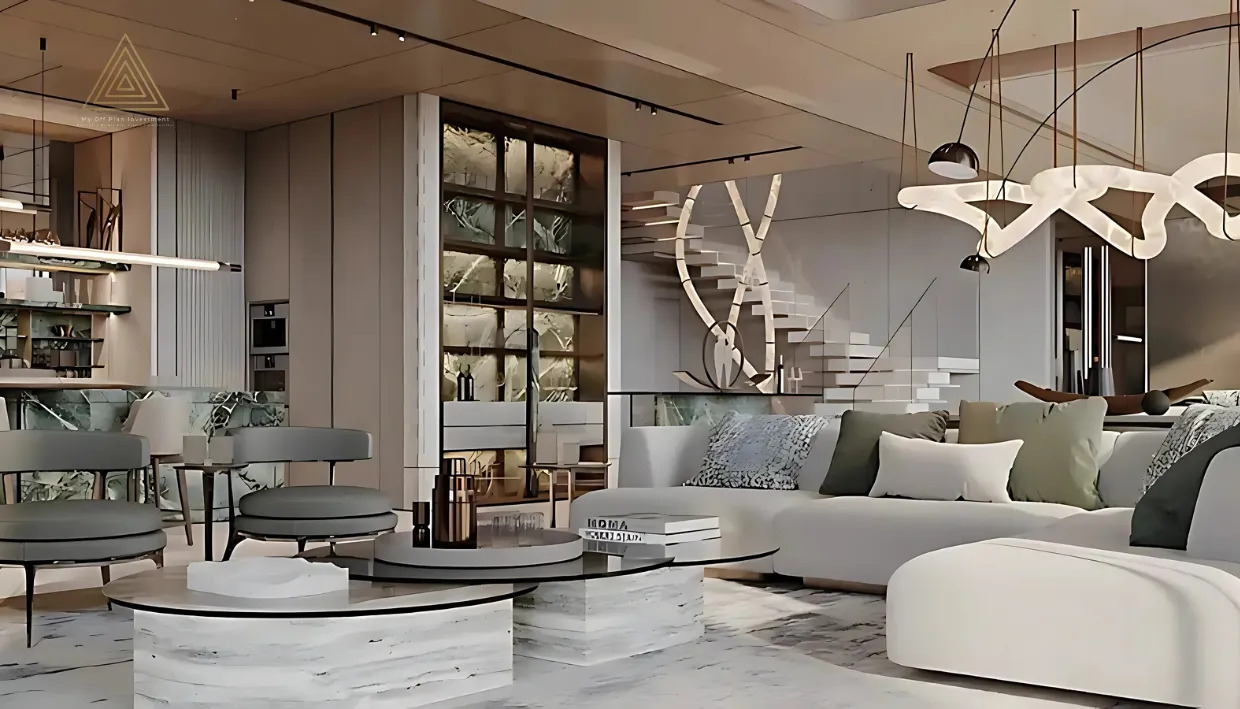 The Alba Residences Dorchester Collection at Palm Jumeirah by Omniyatمجموعة ألبا ريزيدنسز دورشيستر في نخلة جميرا من أمنياتliving area