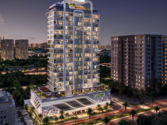 Vega Residence at Dubai Sports City by Acube Developmentsفيجا ريزيدنس في مدينة دبي الرياضية من شركة أكيوب للتطوير العقاريnight view