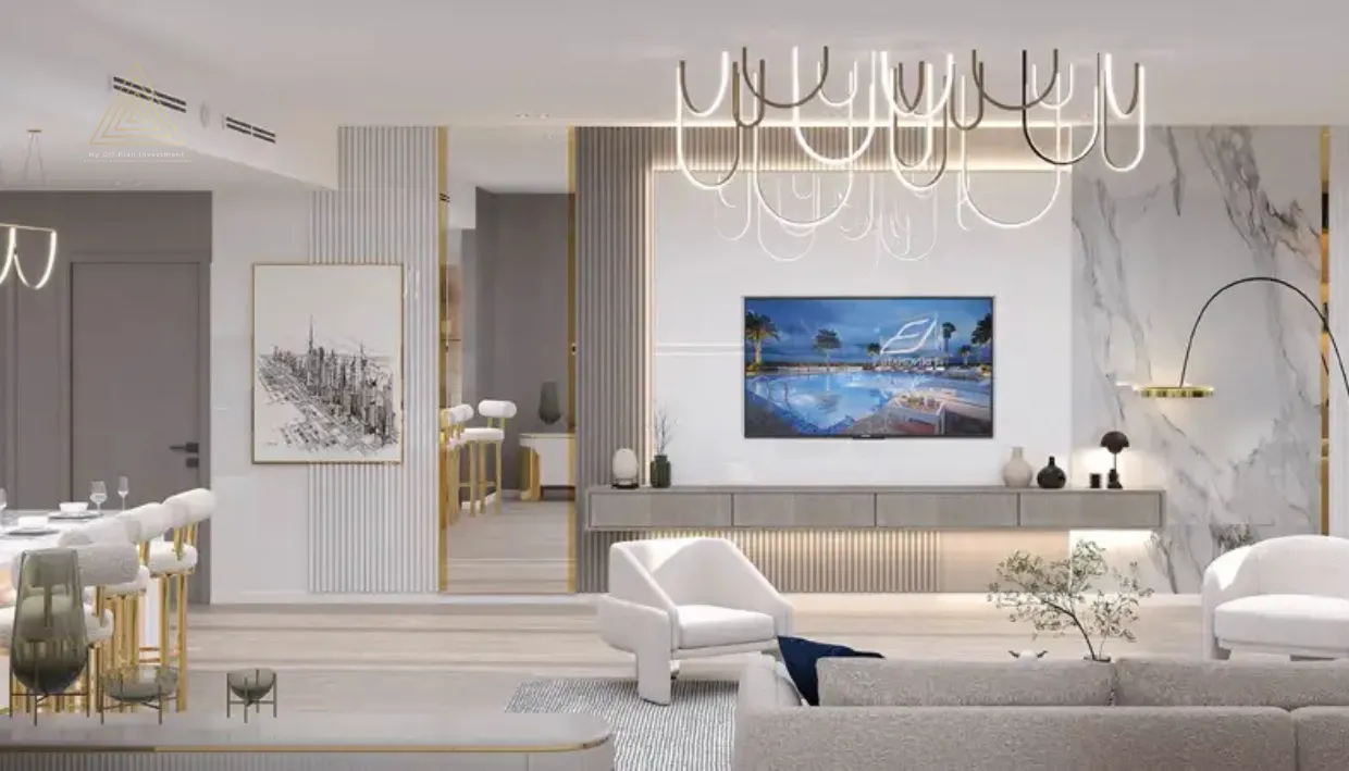 Binghatti Crescent at JVC, Dubai by Binghatti Developersبن غاطي كريسنت في قرية جميرا سيركل، دبي من شركة بن غاطي للتطوير العقاريliving area
