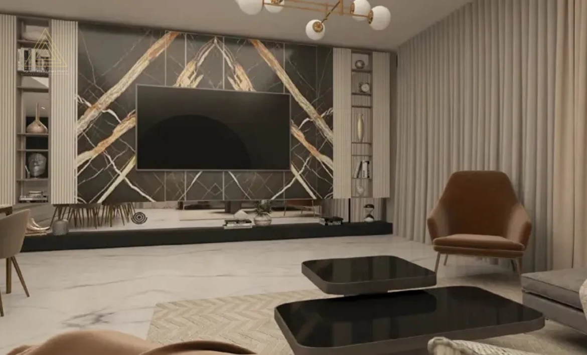Binghatti Crest at JVC, Dubai by Binghatti Developersبن غاطي كريست في قرية جميرا الدائرية، دبي من شركة بن غاطي للتطوير العقاريtv lounge