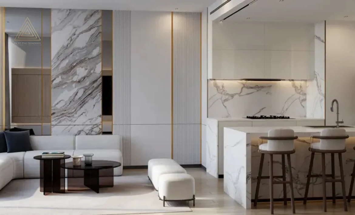 Binghatti phantom at JVC by Binghatti Developersبن غاطي فانتوم في قرية جميرا الدائرية من شركة بن غاطي للتطوير العقاريliving&dinning