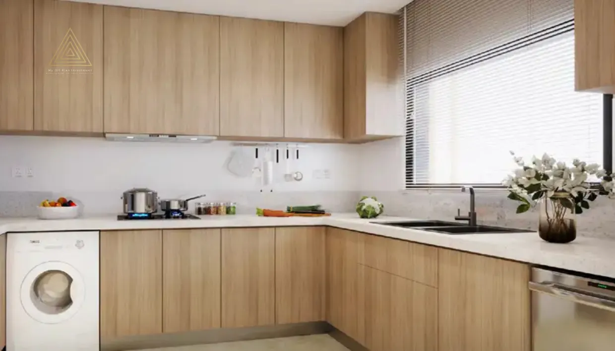 Perla Prime at Yas Island, Abu Dhabi by Reportage Propertiesبيرلا برايم في جزيرة ياس، أبو ظبي من ريبورتاج العقاريةkitchen