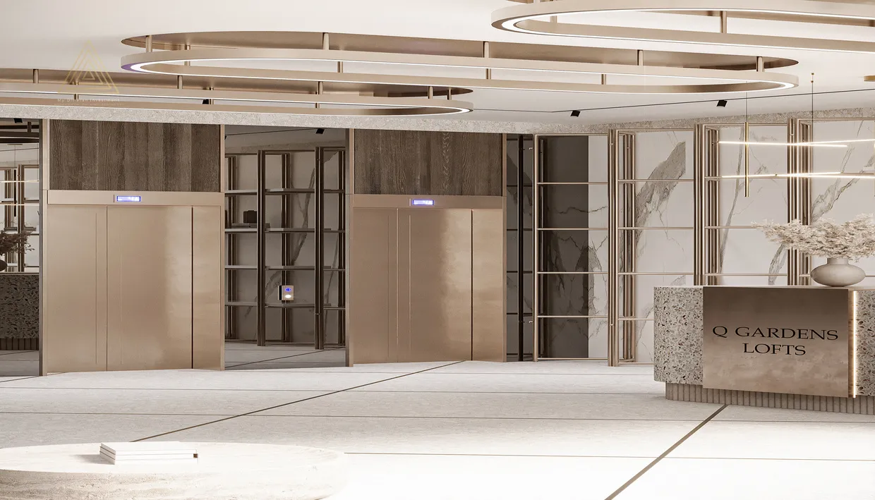 Q Gardens Lofts 2 at JVC, Dubai by AYS Developerكيو جاردنز لوفتس 2 في قرية جميرا الدائرية، دبي من أيس المطورlobby