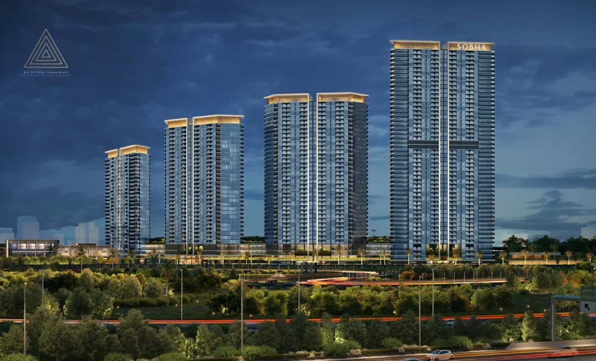 Sobha Solis at Motor City by Sobha Realtyسوبها سوليس في موتور سيتي من شركة سوبها العقاريةnight view