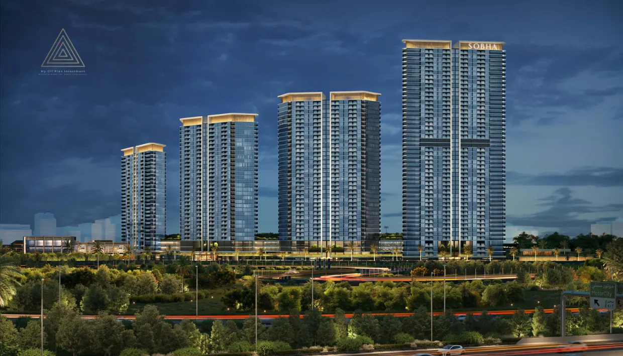 Sobha Solis at Motor City by Sobha Realtyسوبها سوليس في موتور سيتي من شركة سوبها العقاريةnight view