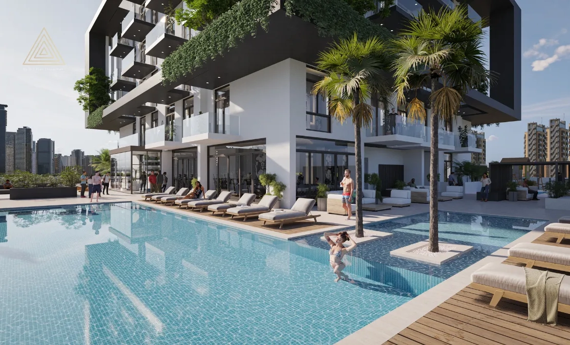 Treppan Tower at JVT, Dubai by Fakhruddin Propertiesبرج تريبان في قرية جميرا الدائرية، دبي من تصميم فخر الدين العقاريةswimming pool