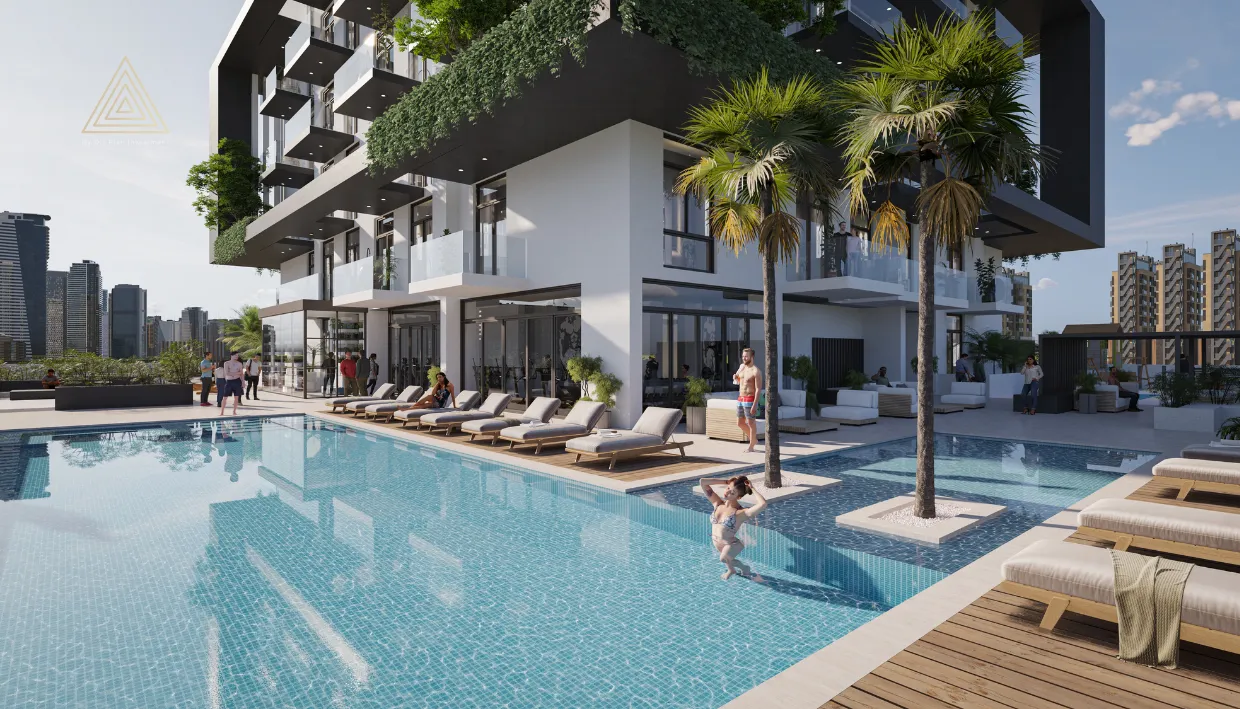 Treppan Tower at JVT, Dubai by Fakhruddin Propertiesبرج تريبان في قرية جميرا الدائرية، دبي من تصميم فخر الدين العقاريةswimming pool